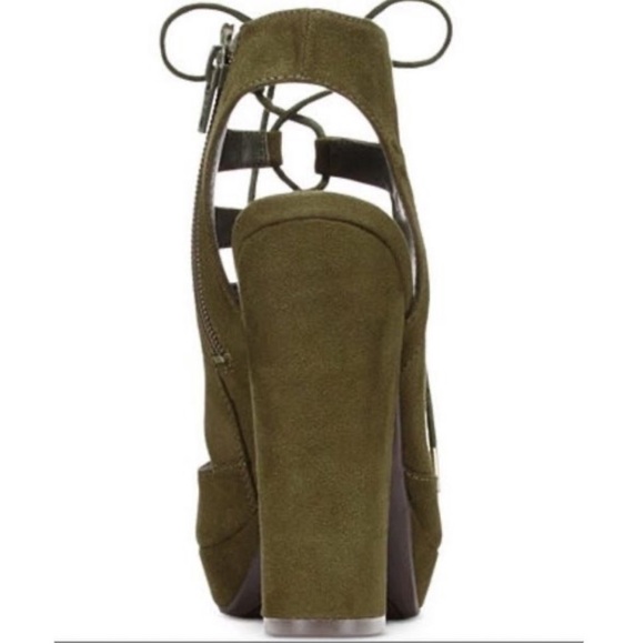 Olive Green Lace Up Block Heel Platform Sandals - Picture 10 of 10